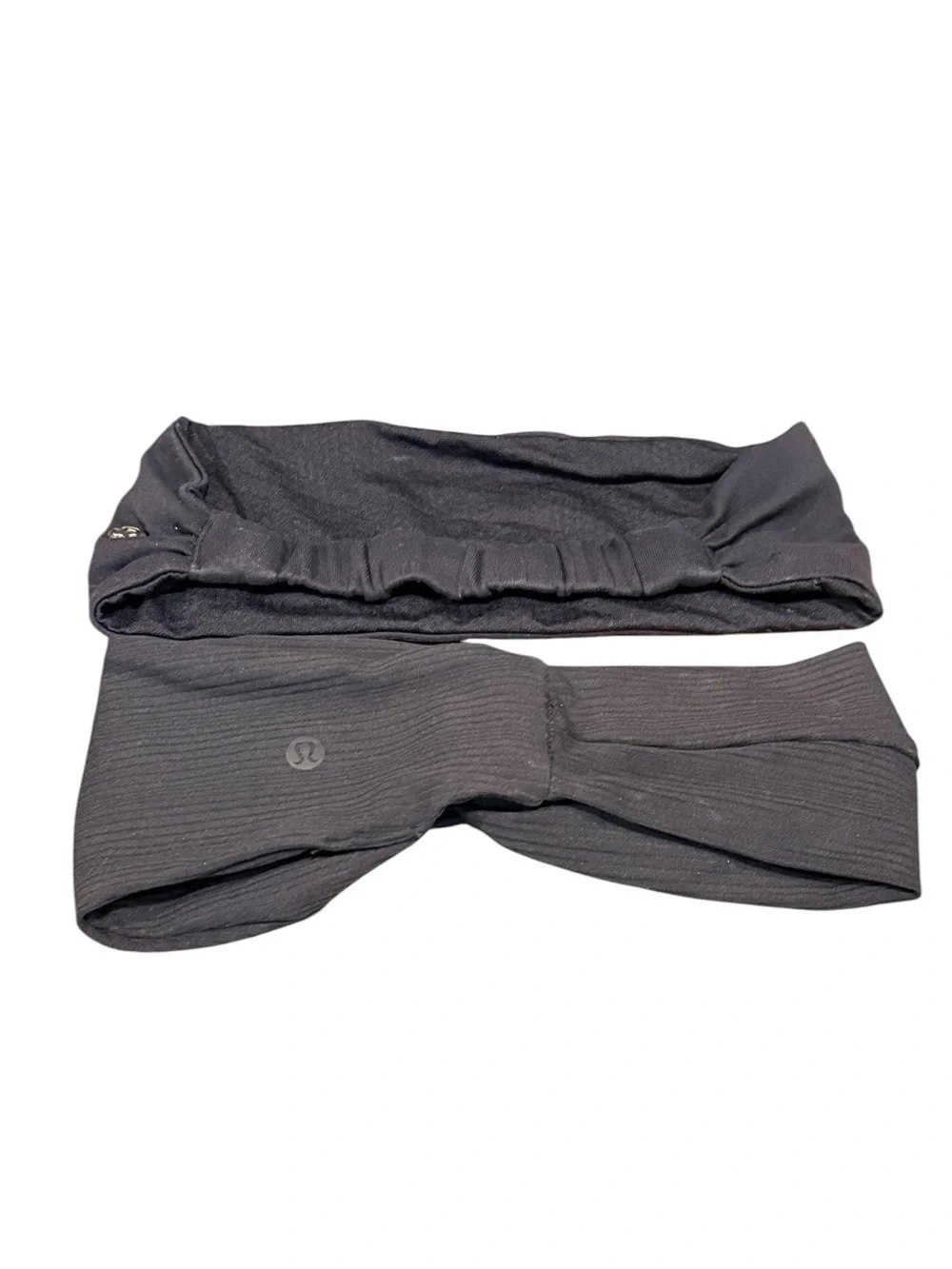 Lululemon Black Ribbed Headband Lot 2 Twist Knot Athletic Hair Accessory
